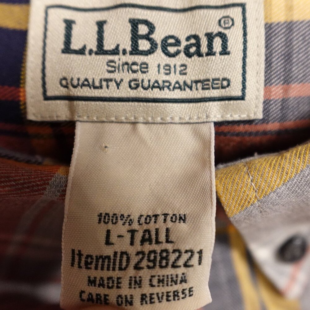 L.L.Bean Wrinkle-Free Plaid Button Down Shirt Men’s Large Tall Orange Gray - Picture 3 of 9